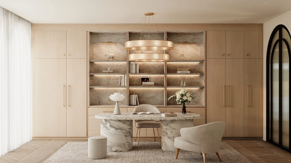 Marble Statement Desk and Wood Warmth