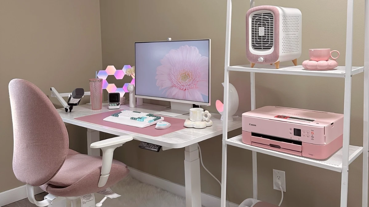 Adjustable Desk and Hexagon Lights