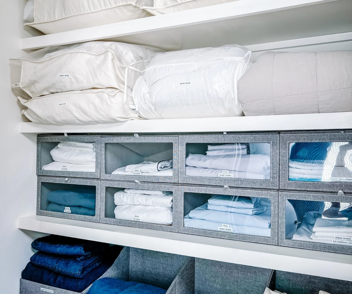 Organized Grey Closet Bins