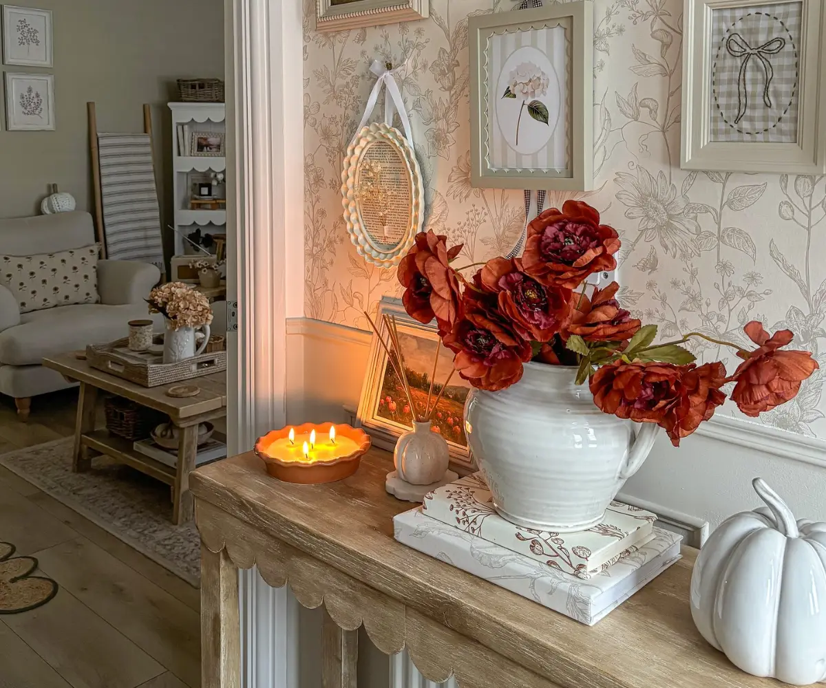Scalloped Console and Botanical Wall