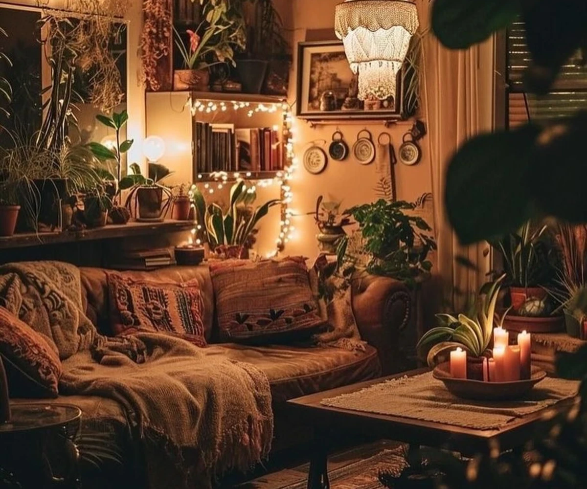 Warm Plant-Filled Living Room