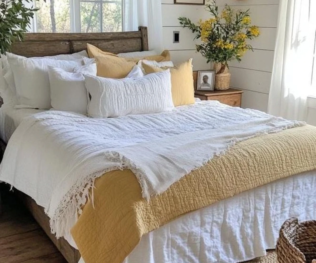 Rustic Wood and Yellow Bedroom