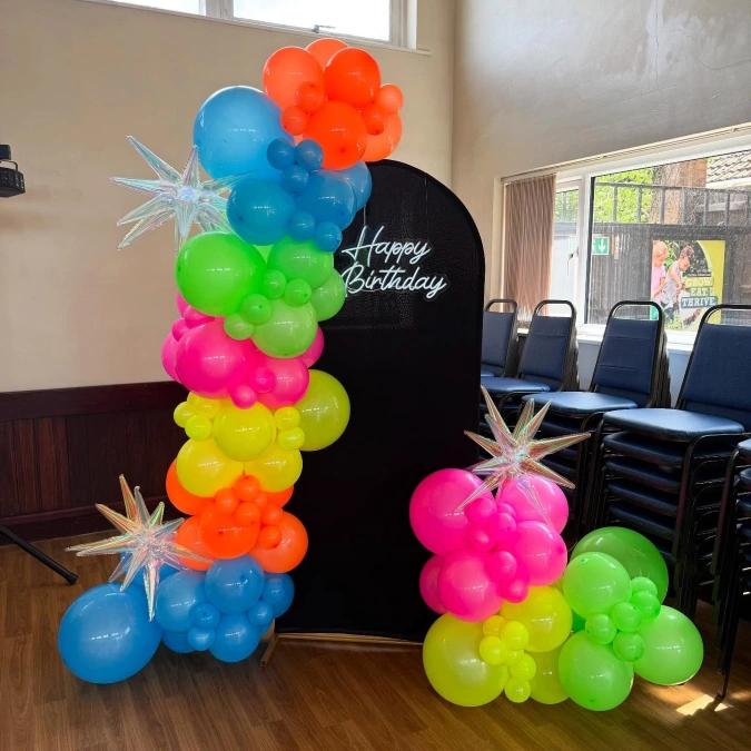 Black Arch and Vibrant Balloons