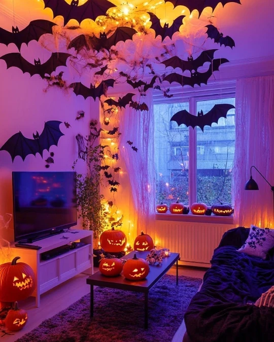 Hanging Bats and Carved Pumpkins Room