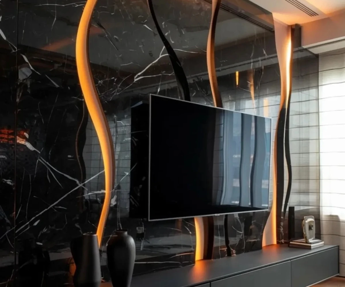 Black Marble Wave Wall