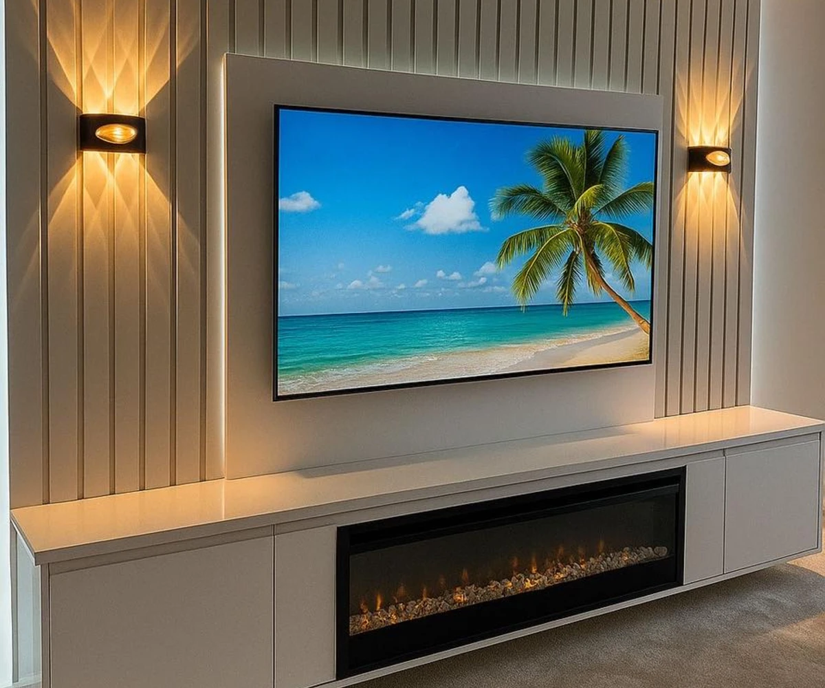 Vertical Slat Wall With Sconces