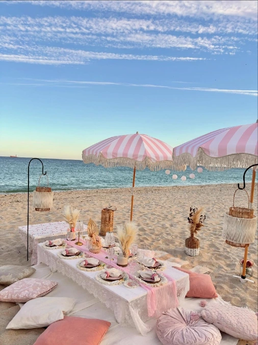 Pink Striped Shoreline Picnic