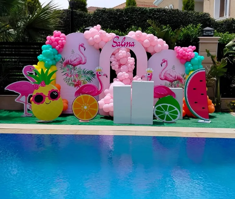 Tropical Flamingo Poolside Backdrop
