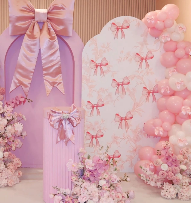 Satin Bow and Floral Backdrop