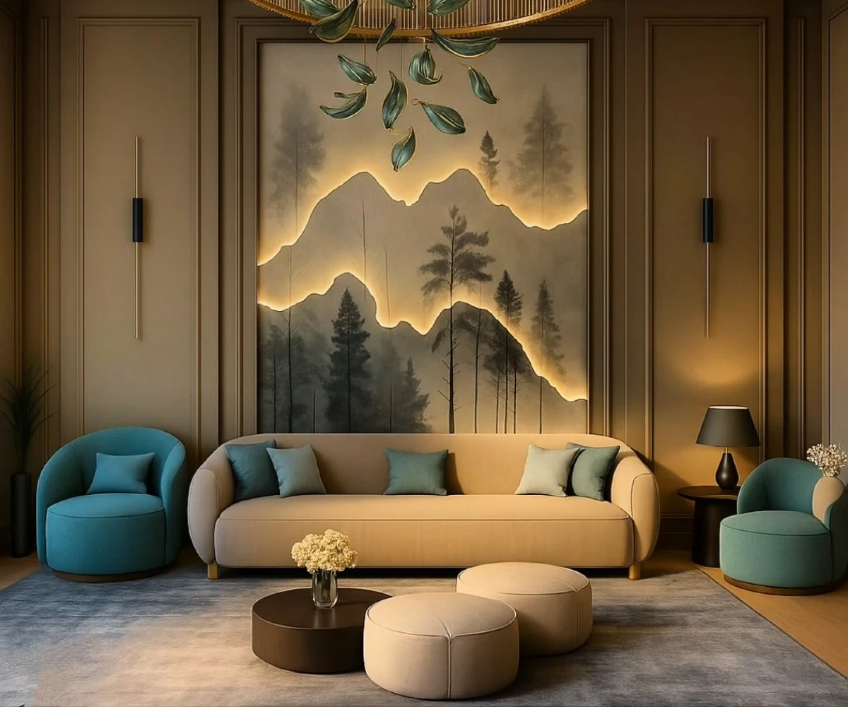 Illuminated Mountain Wall Panel