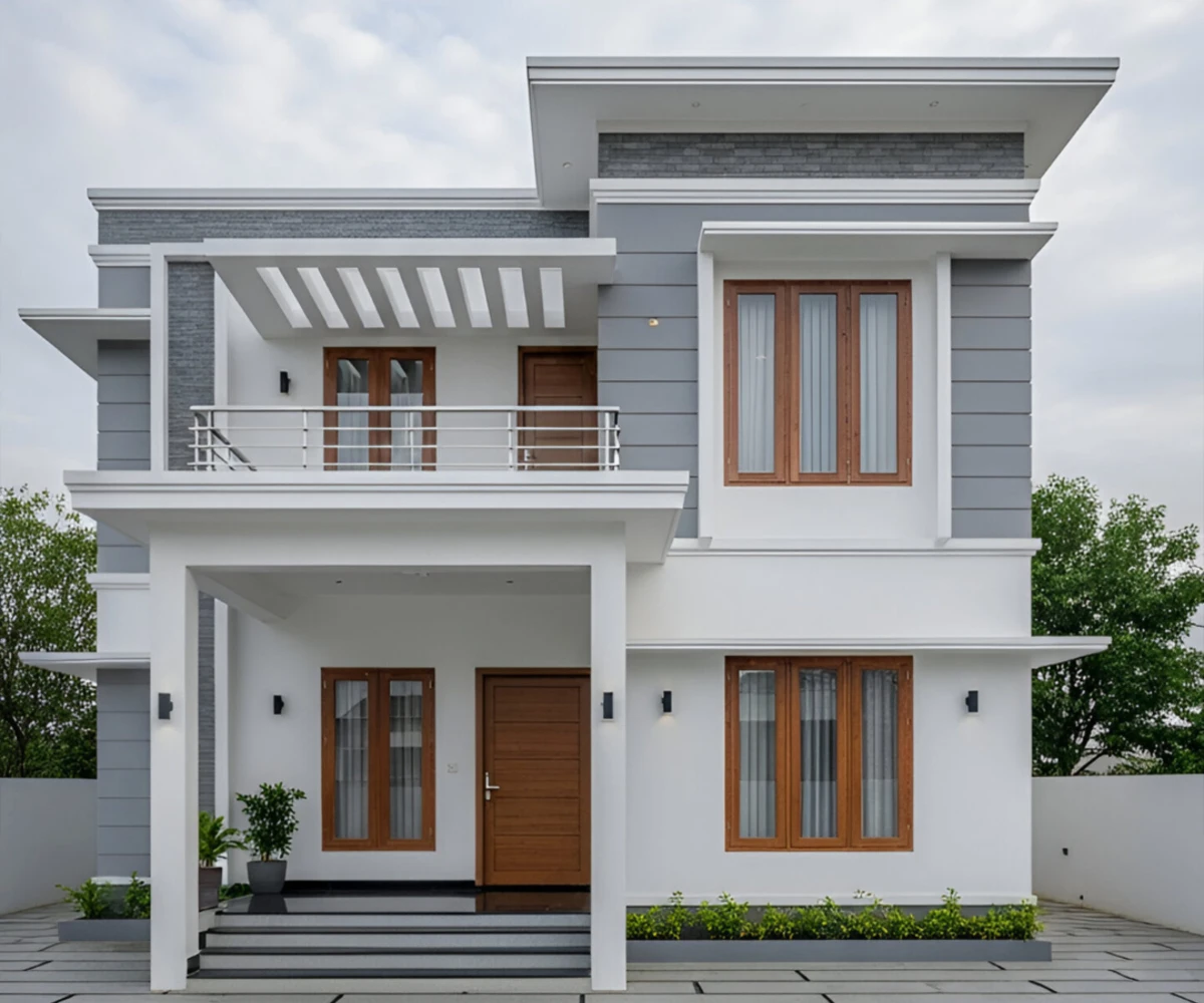 White and Grey with Wood Accents