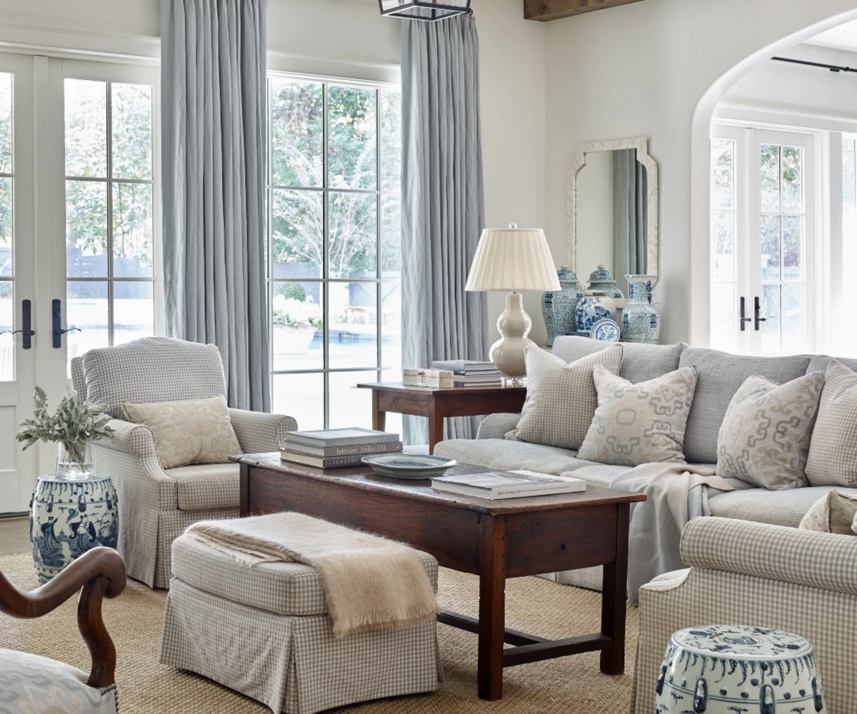 Layered Linens and Garden Stools