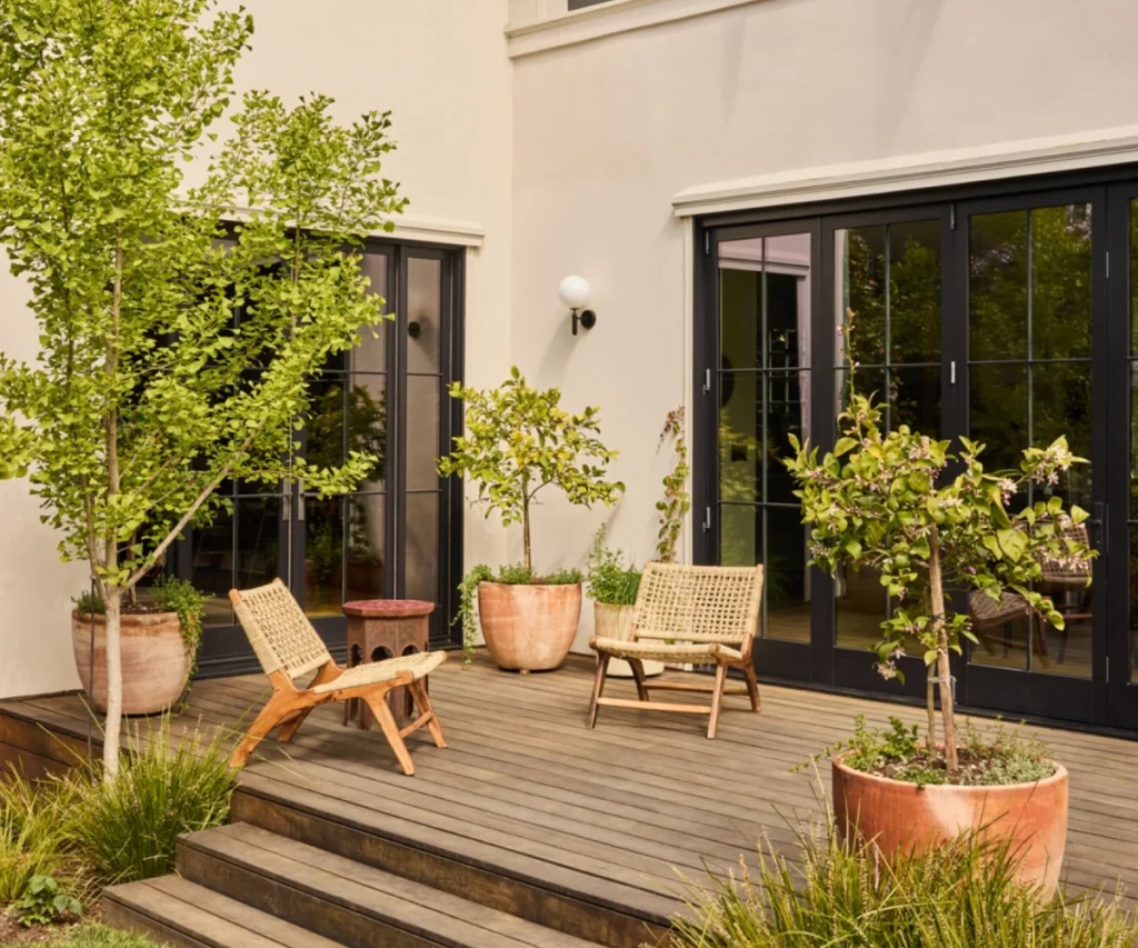 Minimalist Wood Deck With Potted Trees