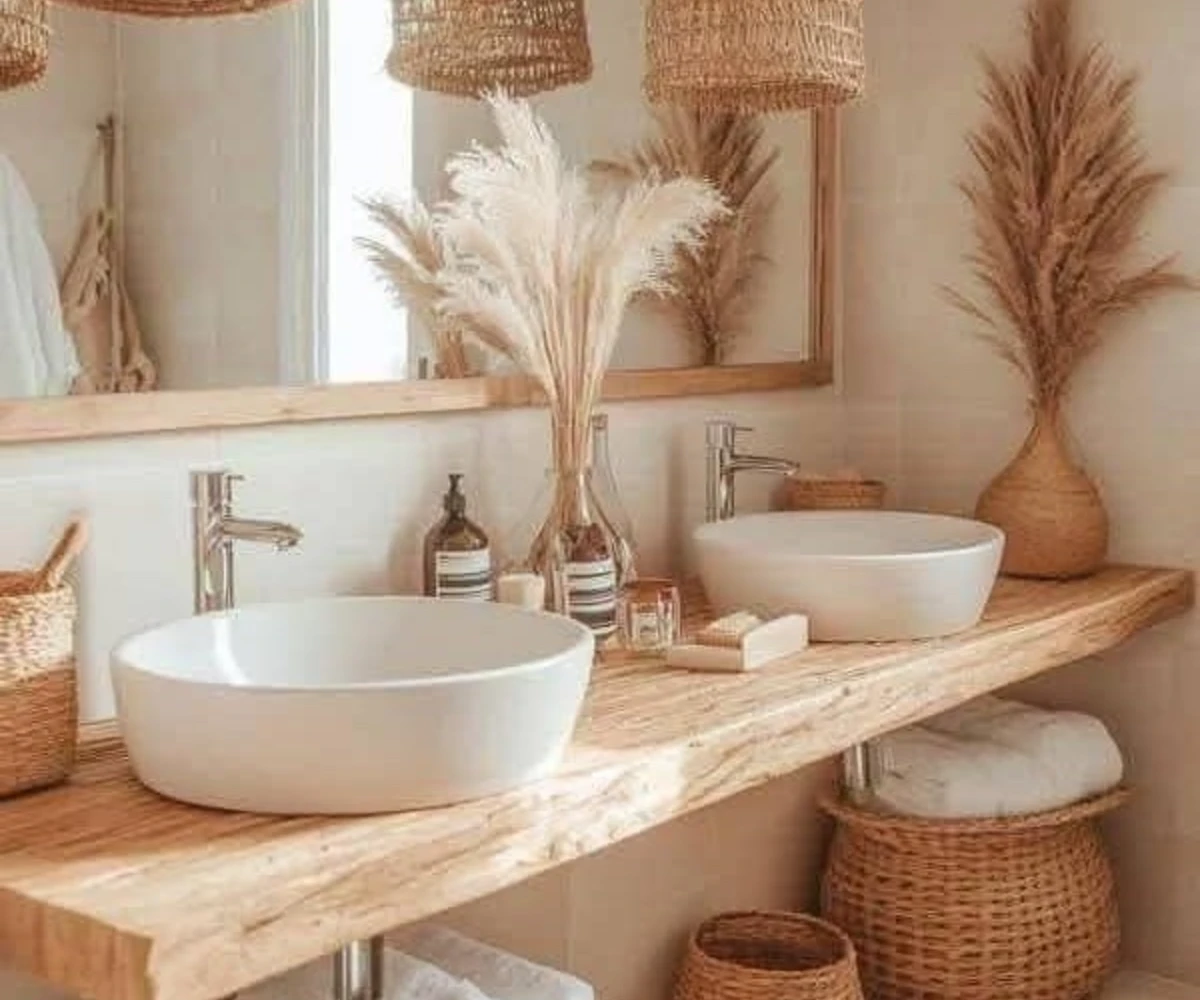 Solid Timber Vanity And Woven Accessories