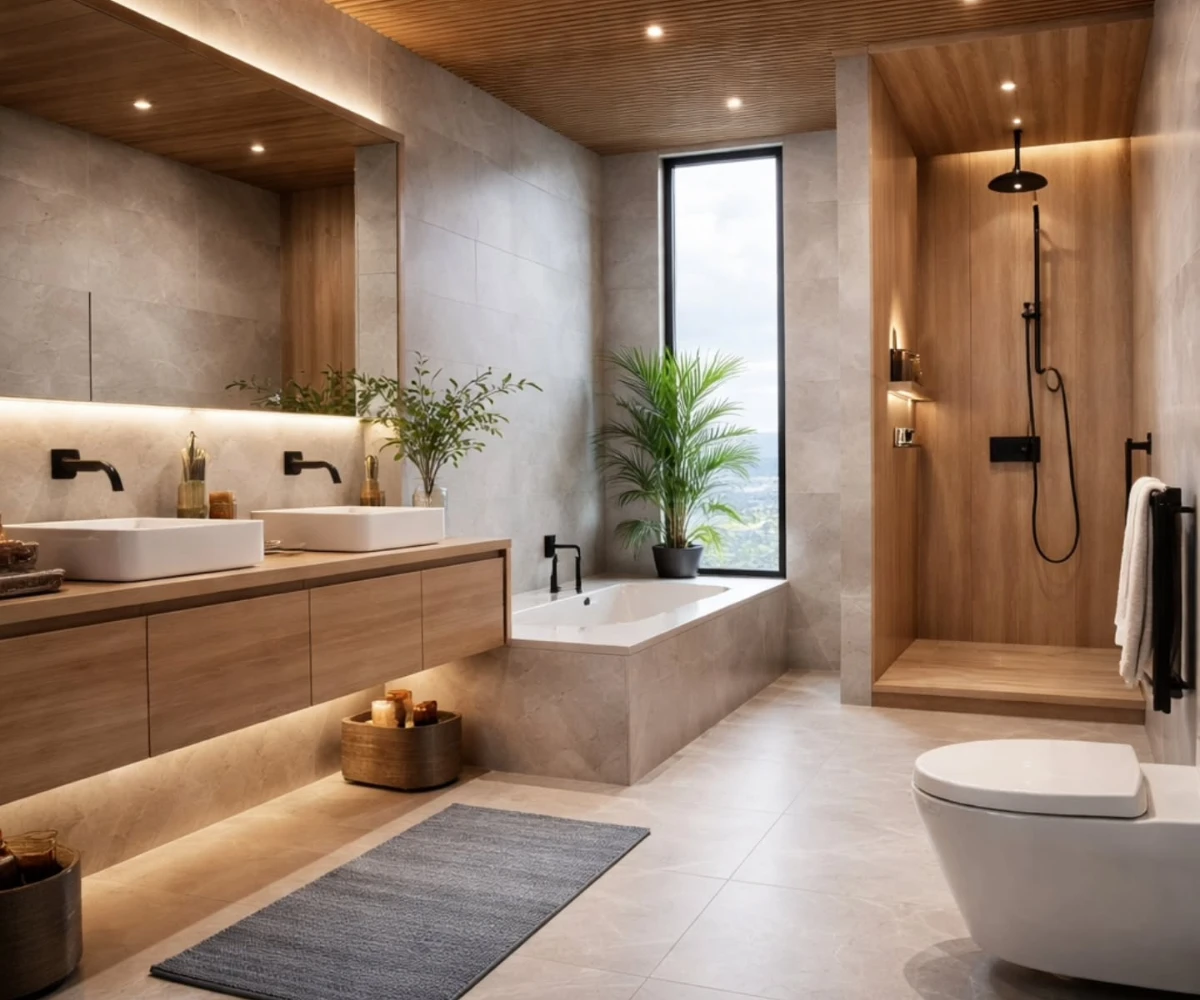 Timber Ceiling And Wood Shower
