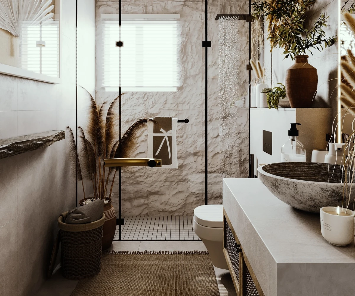 Rustic Basin And Textured Stone Wall