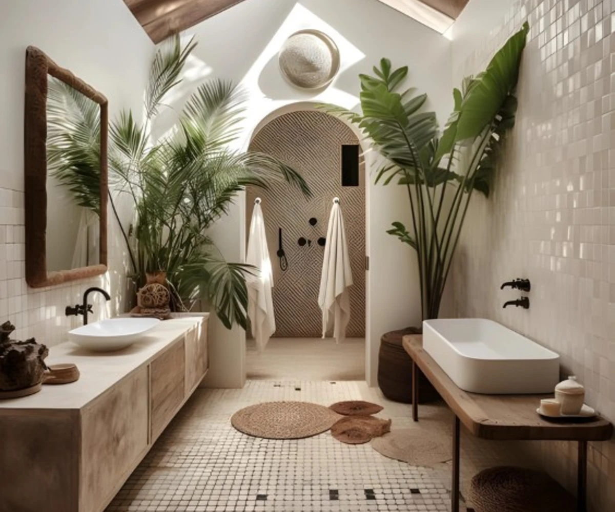 Arched Shower And Tropical Plants
