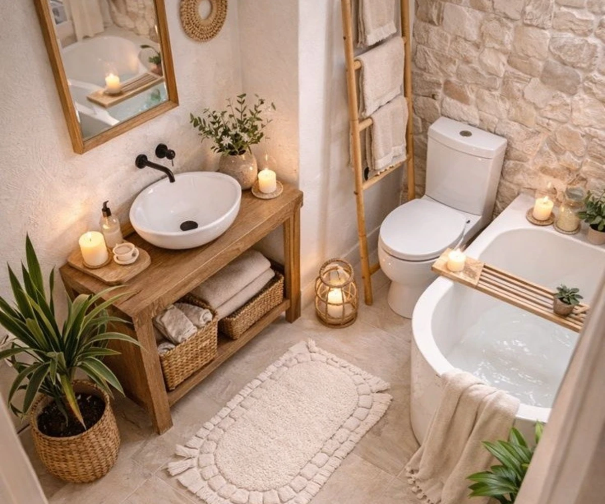 Rustic Console Table And Wooden Ladder