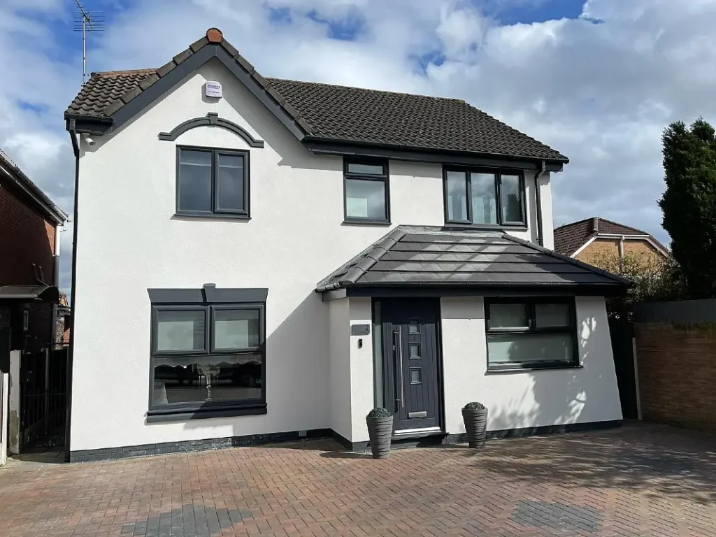 Crisp White Stucco with Dark Grey Accents