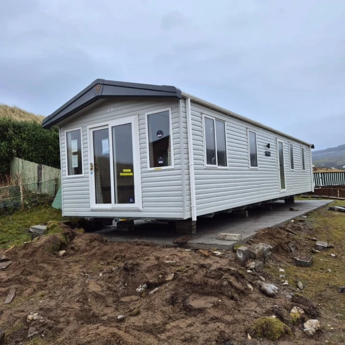 Soft Gray Mobile Home with Wide Windows