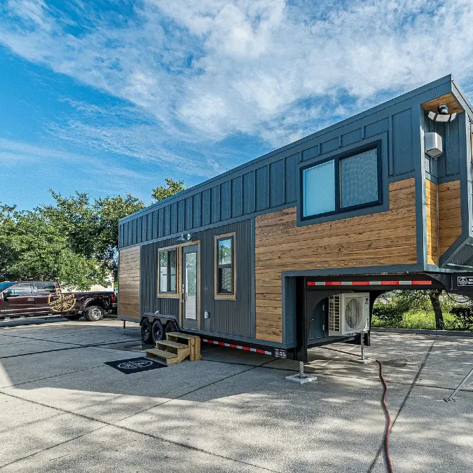 Charcoal Tiny Home + Warm Wood Siding