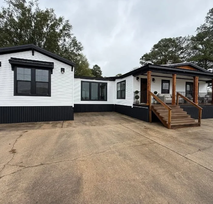 White Mobile Home with a Deep Front Porch