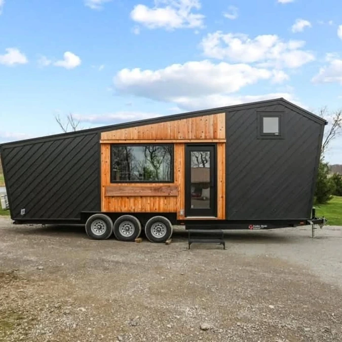 Charcoal Tiny Home + Natural Wood Entry