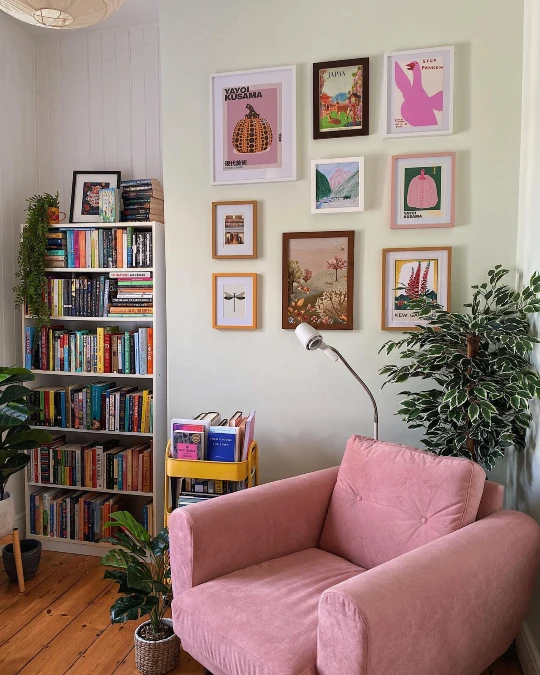Colorful Reading Nook Gallery Wall