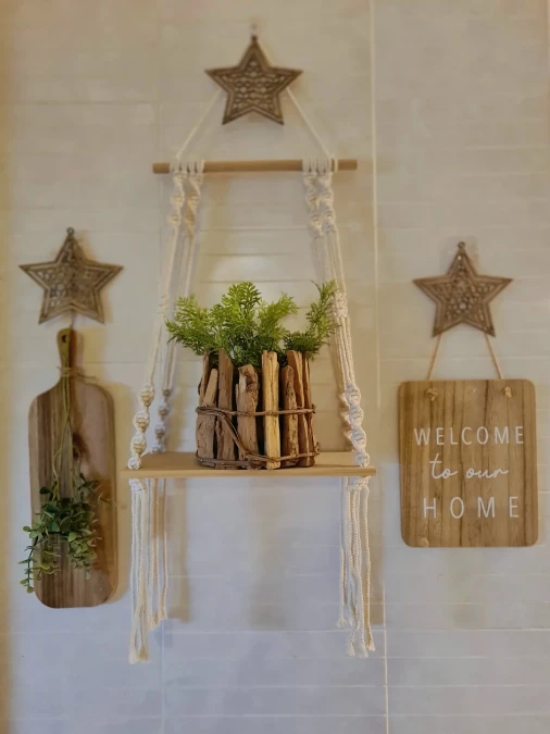 Macrame And Natural Wood Wall Display