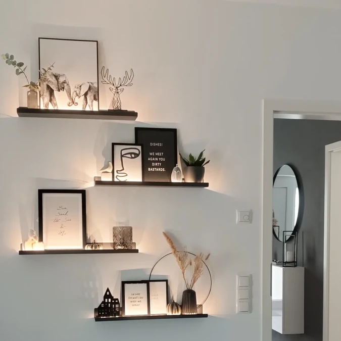 Staggered Floating Picture Ledges With Backlighting
